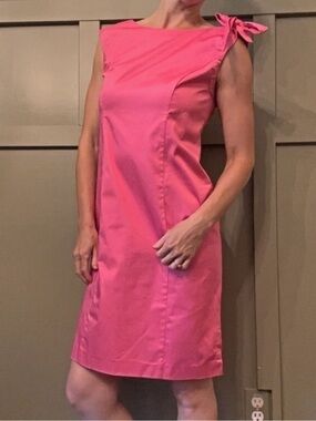 Javier Simorra Barcelona Hot Pink Shoulder Tie Dress Stretch Cotton Size 4